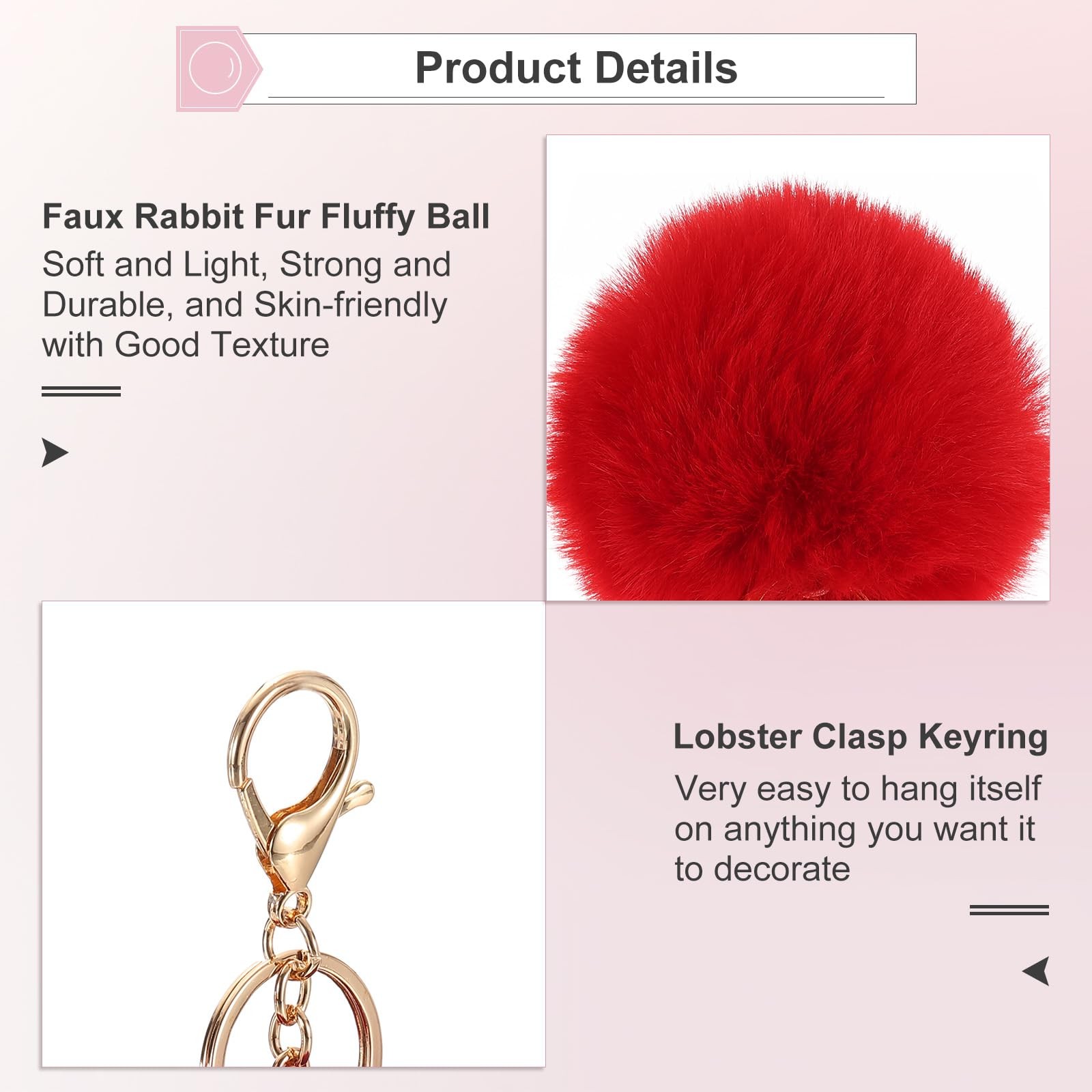 uxcell Pom Keychain, 8cm Faux Rabbit Fur Puff Ball 8cm, Red