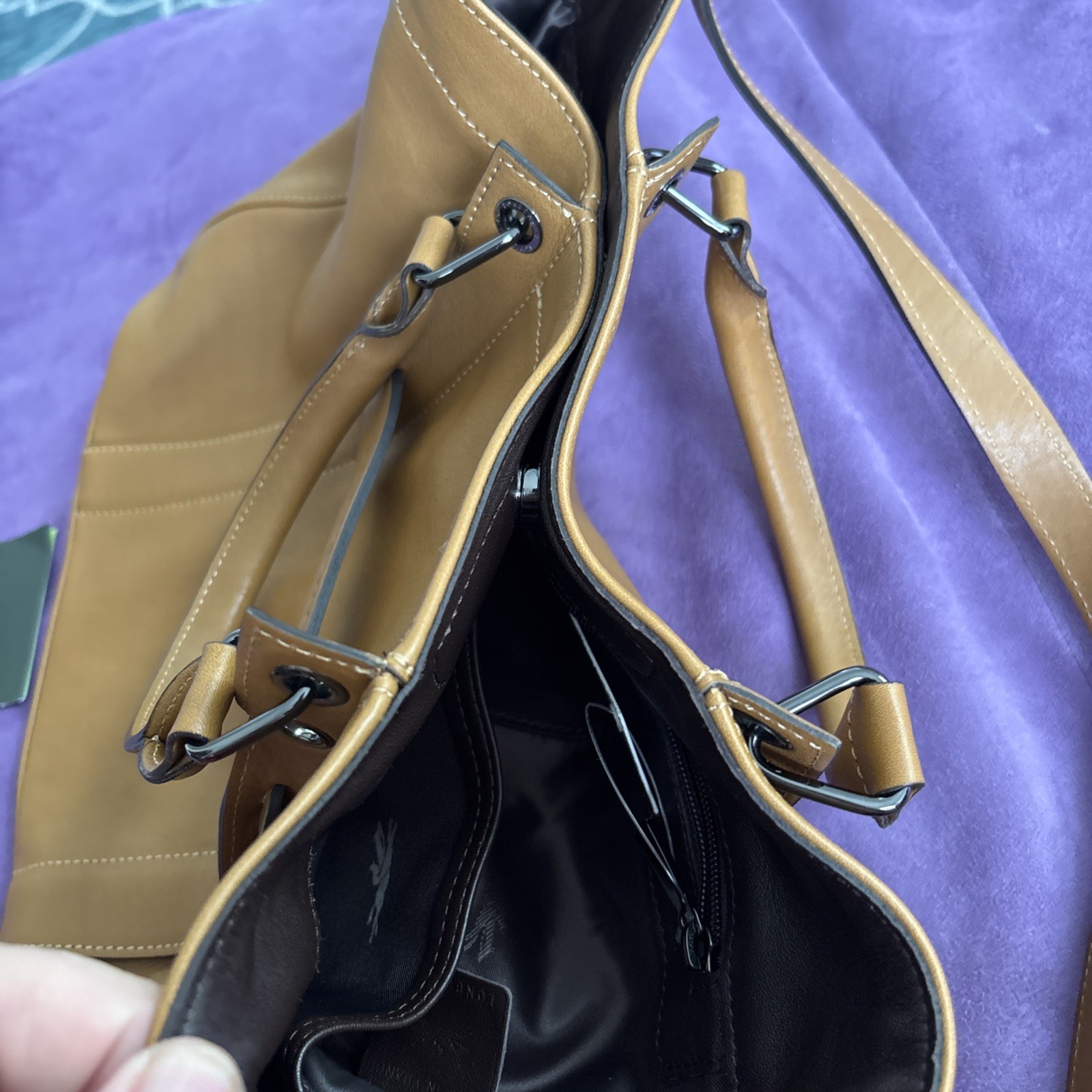 Longchamp naturel All Leather Hand Bag Tote Purse Leather brown L1285770016