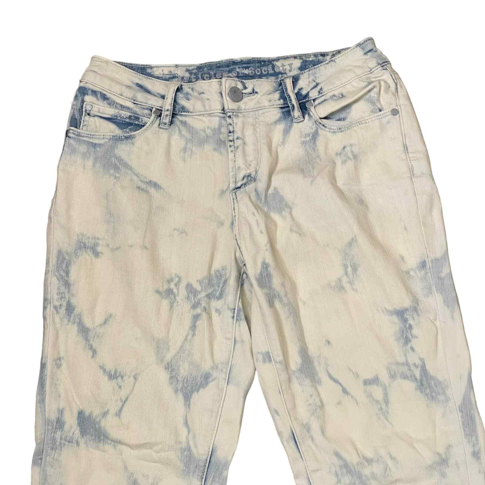 Article Of Society Straight Leg Jeans Frayed Hem Tie Dye Bleached Denim 26 Women