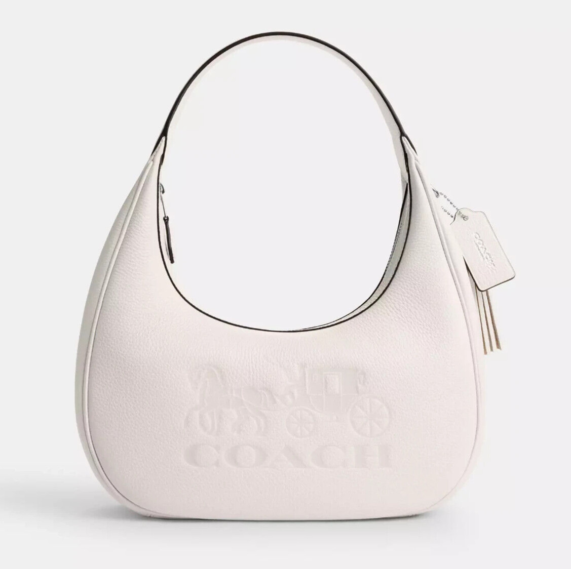 Coach Women’s Silver/Chalk Carmen Refined Pebble Leather Shoulder Bag (CR151)