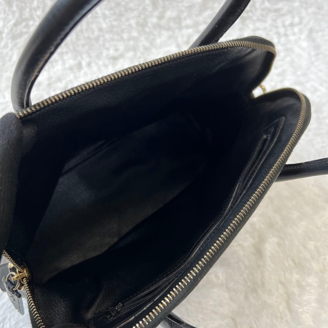 CELINE Black Macadam Dome Half Moon Top Handle Handbag Vintage Auth