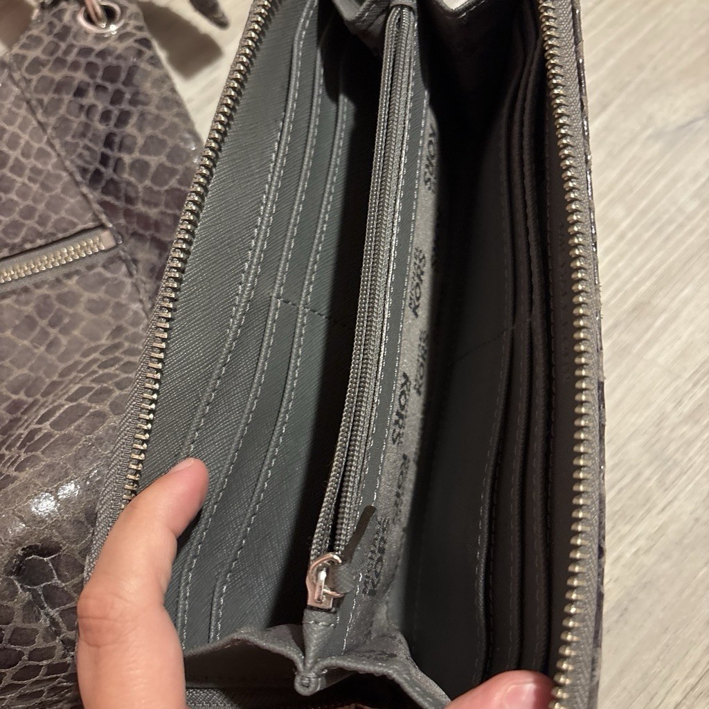 Michael Kors Gray Snake Print Shoulder Bag w/ Detachable Strap & Zip Wallet