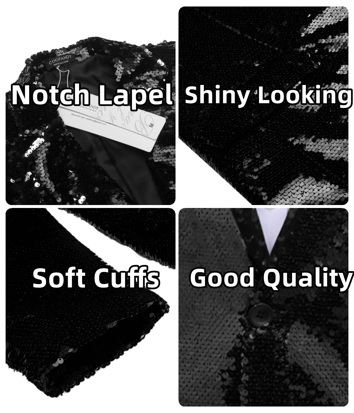 Coofandy Shiny Sequins Suit Jacket Blazer One Button Tuxedo For