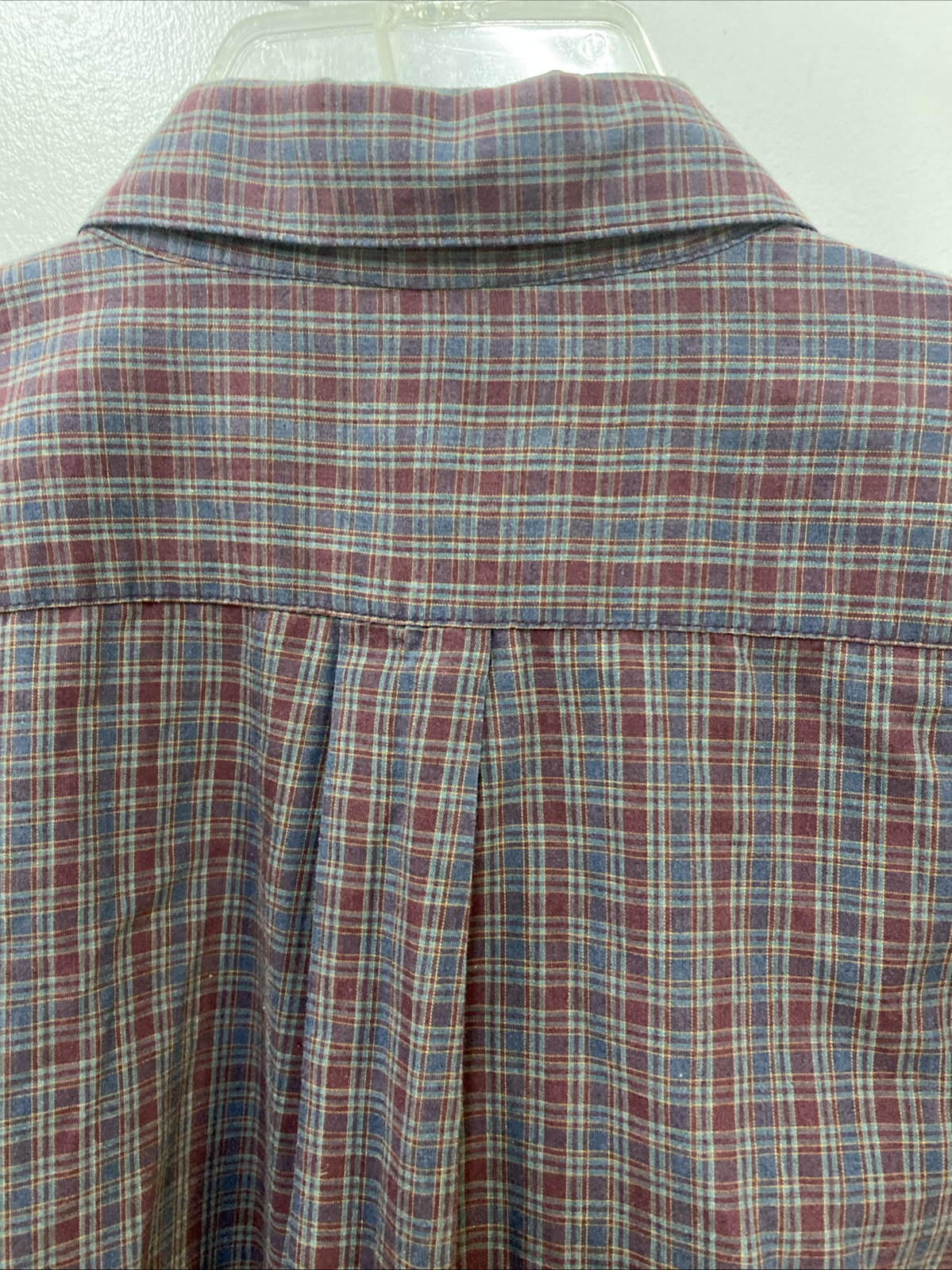 Men’s Deansgate Dress Shirt-Red/Blue Plaid Long Sleeve, Pocket Size XL