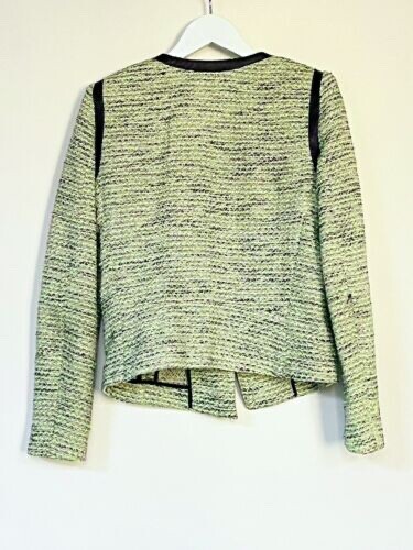 Sandro Green Tweed Jacket with Black Leather Trim – Size 36 (UK 8)