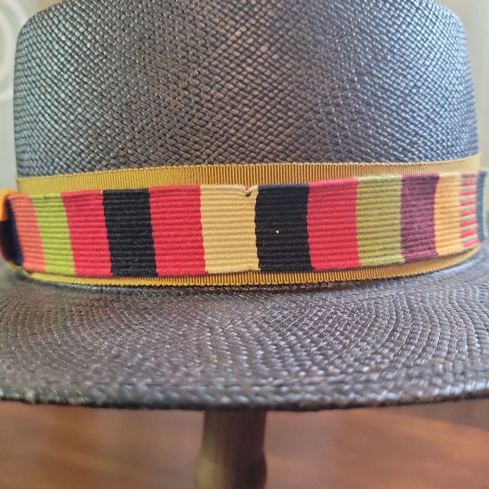 Goorin Bros Charcoal Flat Brim Panama Fedora Hat Toquilla Straw Boater 23″ 7 3/8