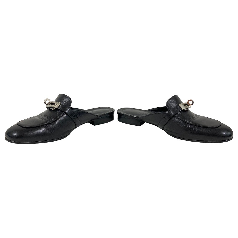 HERMES Oz Kelly Mule Sandals, Size 36 1/2 (Approx. 9.3 inches), Black Women USED