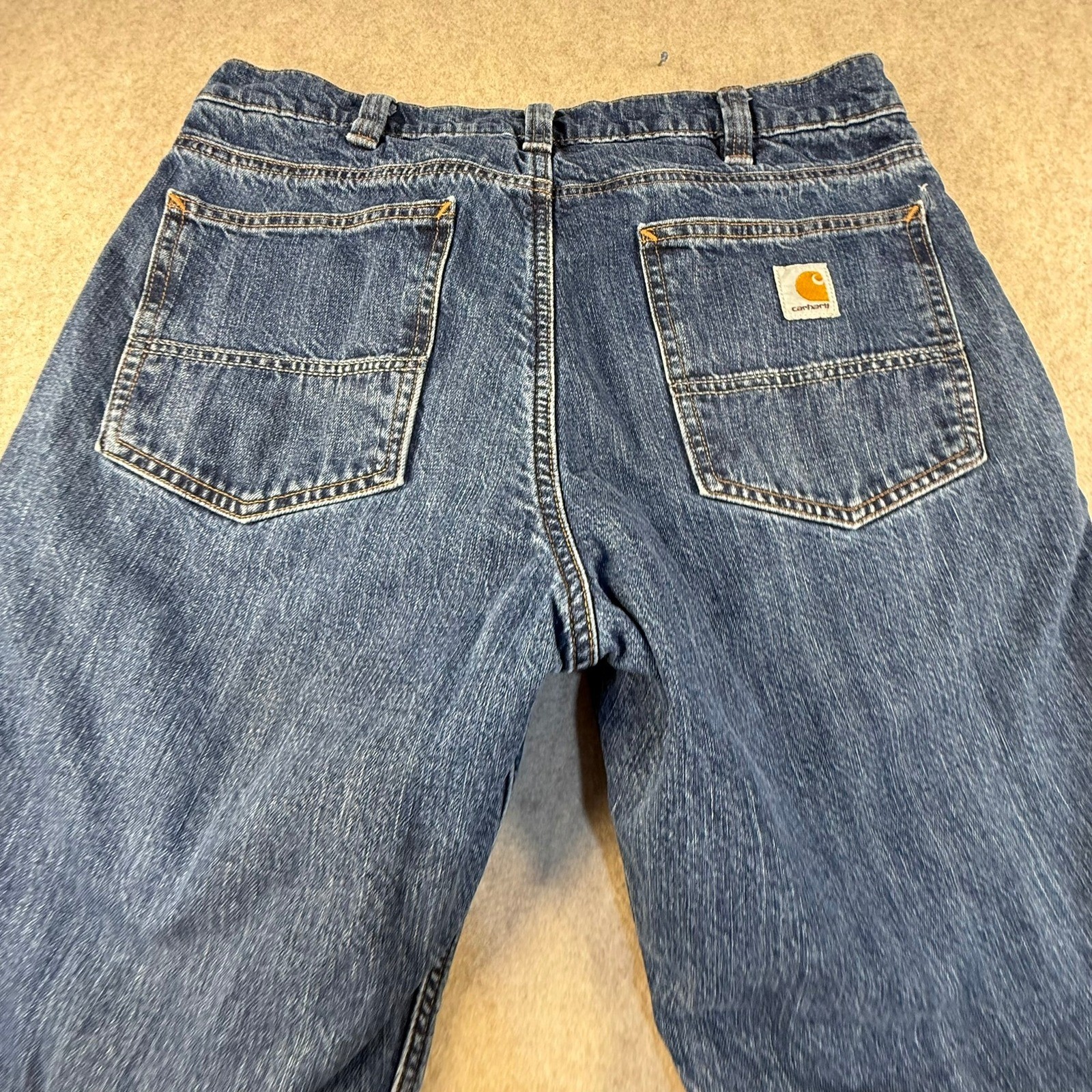 Carhartt Mens Relaxed Fit Flannel Lined Jeans Blue Denim Straight Leg 34×34