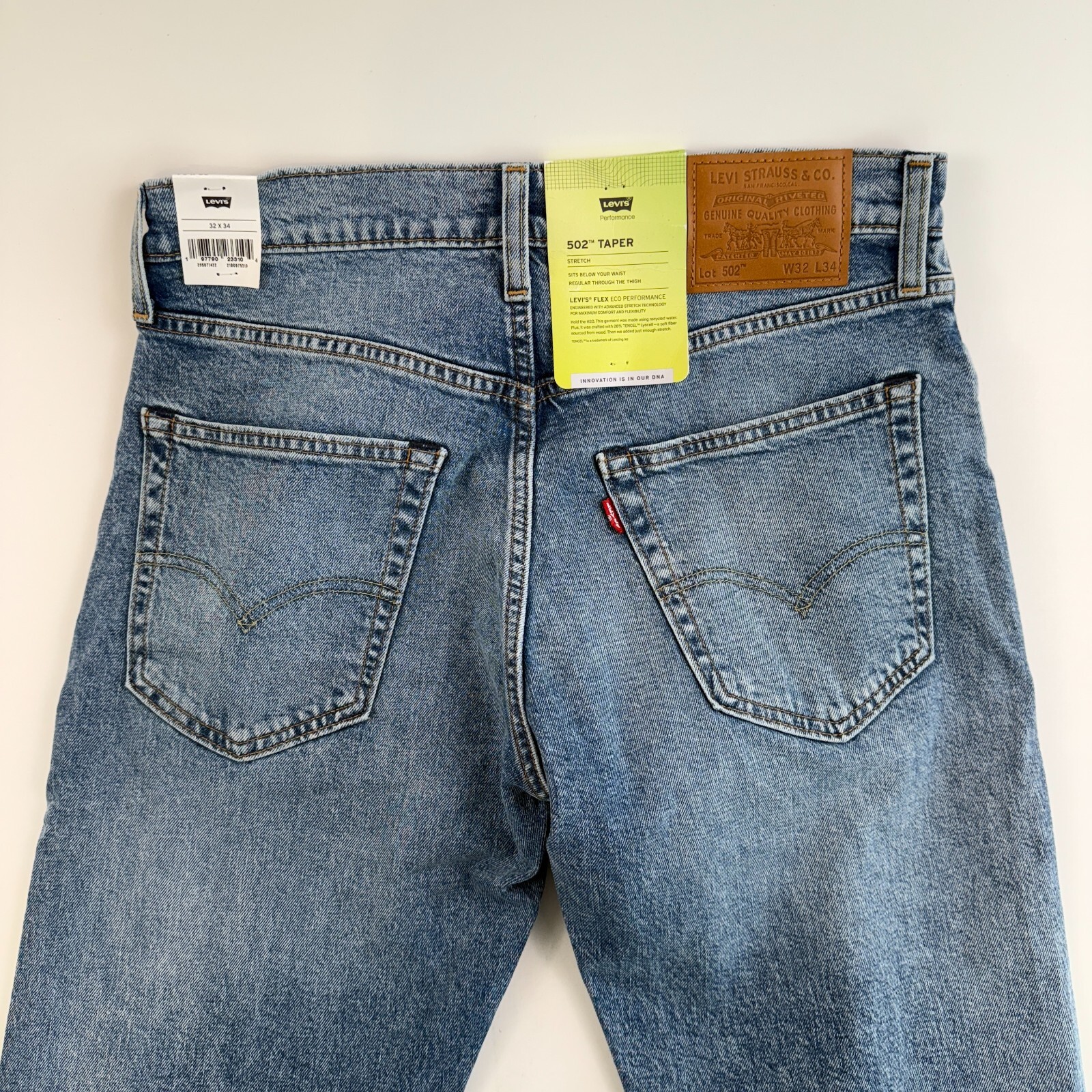 Levi’s Premium Men 502 Taper Fit Stretch Tapered Leg Jeans 32×34 Blue NWT
