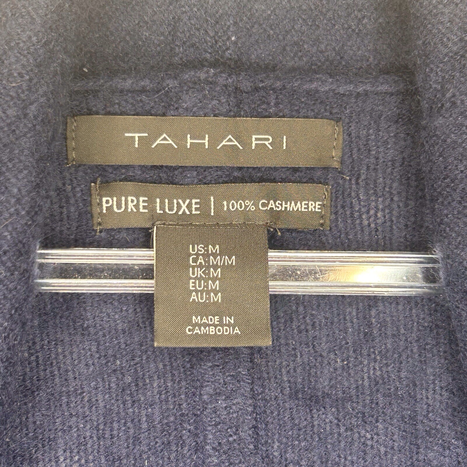 Tahari Pure Luxe 100% Cashmere Cardigan Long Sleeve Open Front Sz M Blue