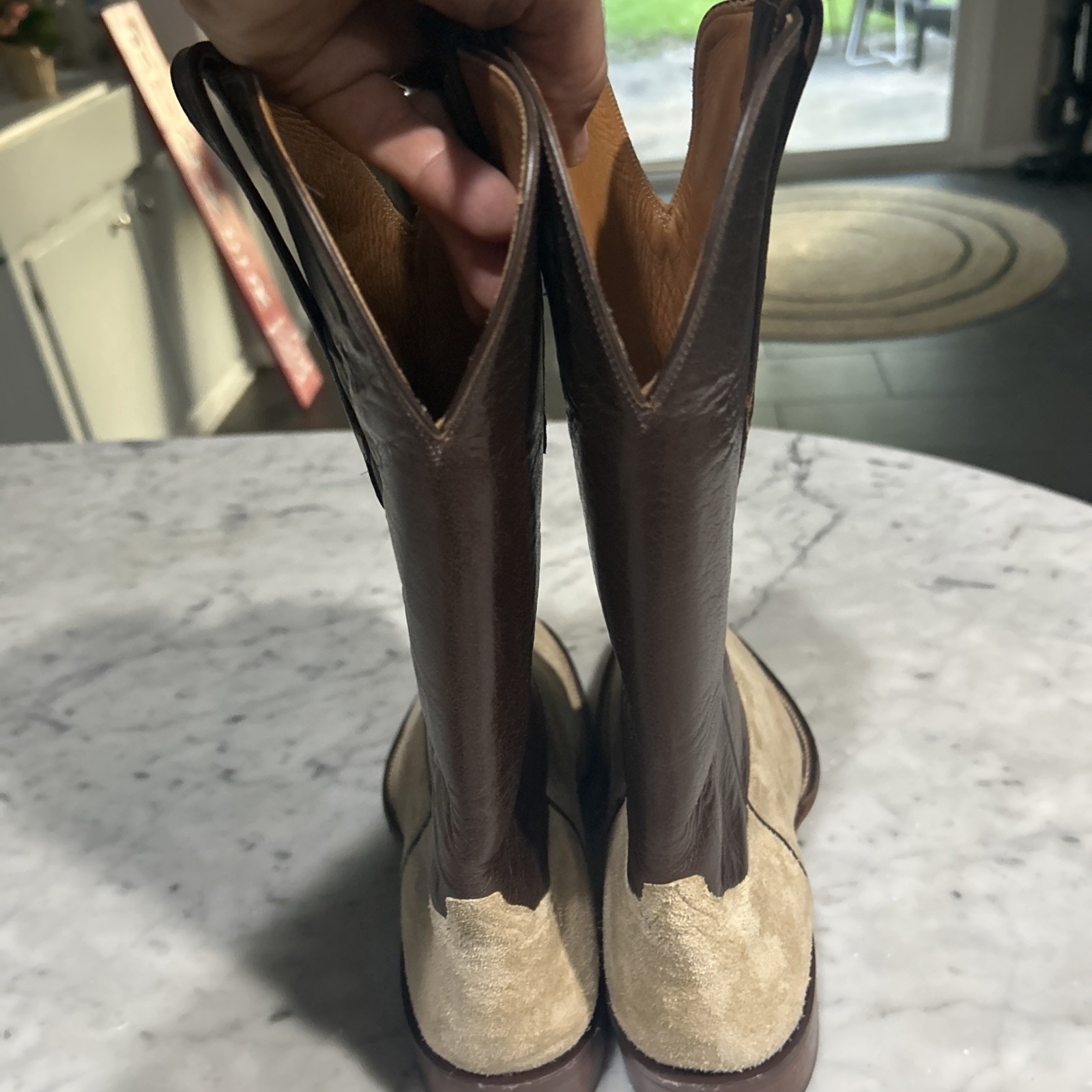 Custom Handmade Rough Out Cowboy Boots Bull Hide 10B Narrow RG Decker Midland Tx