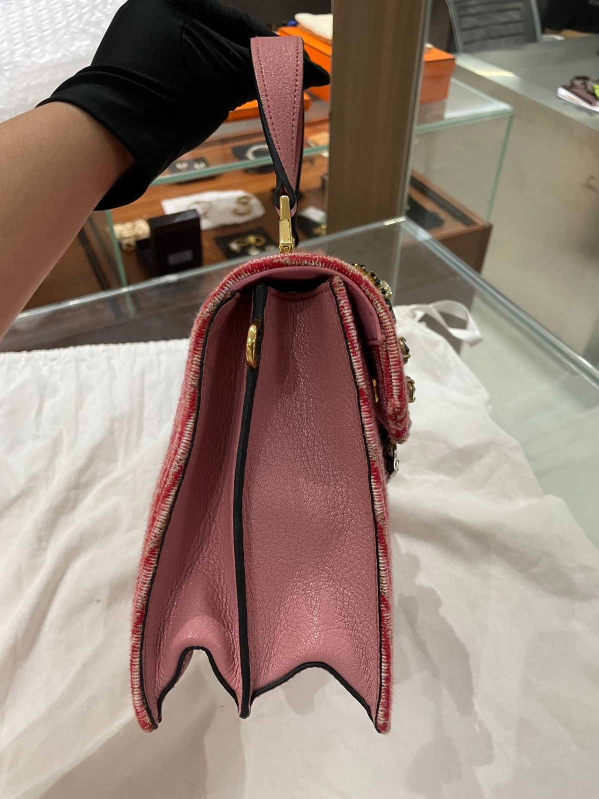 Miu Miu Mini Sunflower Gem Shoulder Bag Pink Leather Italy