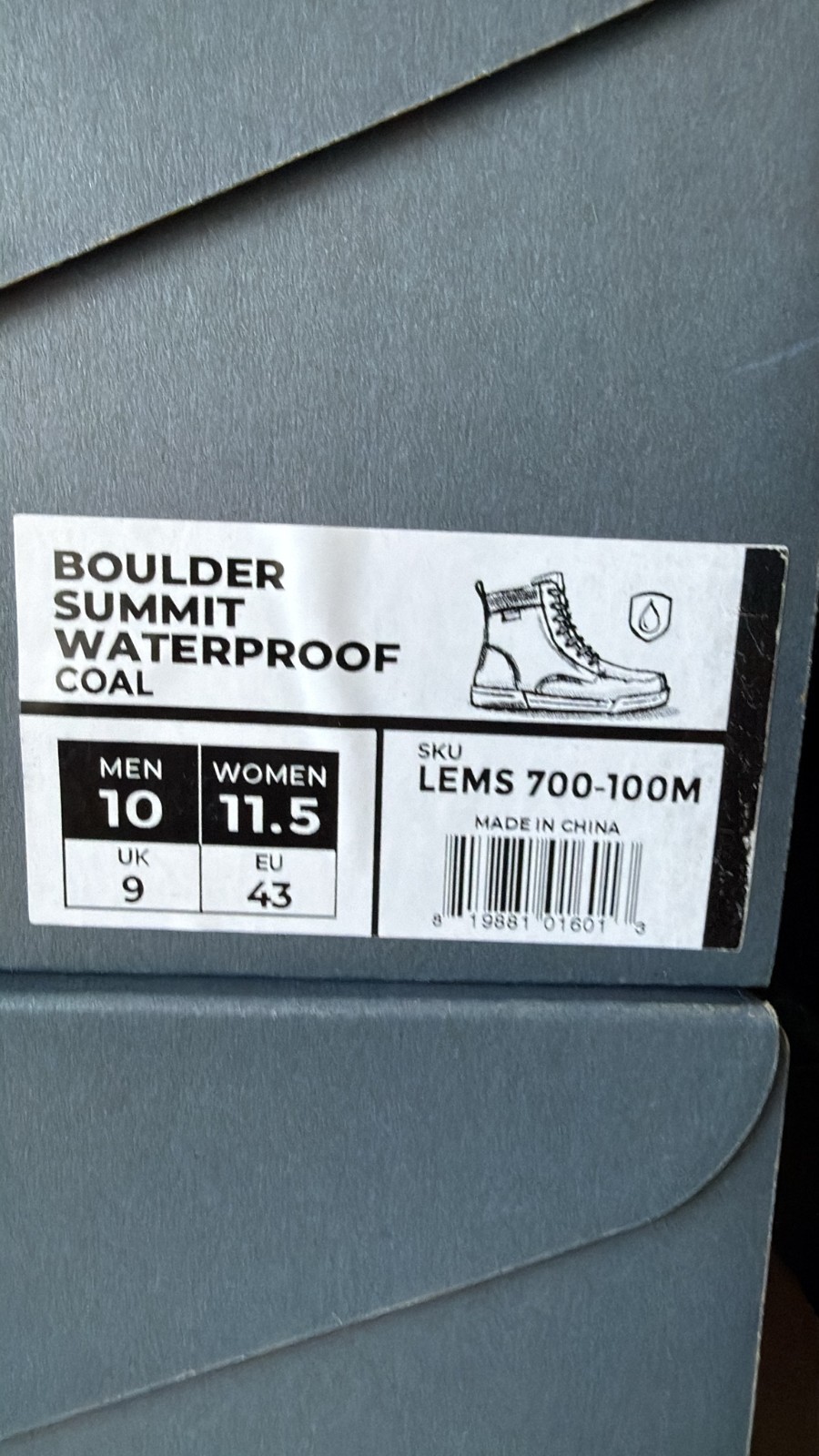 Lems Shoes Boulder Summit Waterproof Boots Coal M10 New MSRP $210