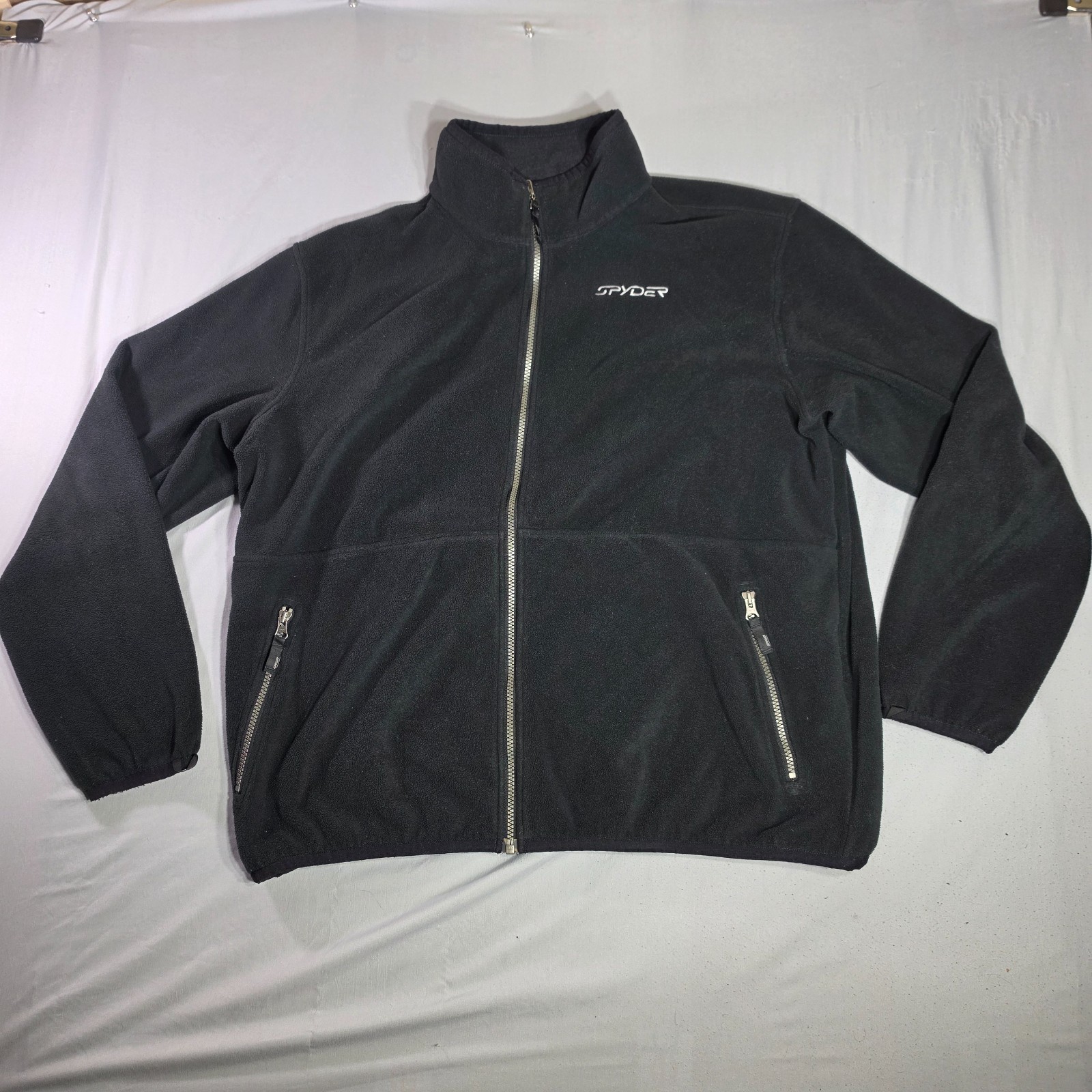 Spyder Jacket Mens X-Large Black Full Zip Pockets Fleece Jacket Stitched Logos