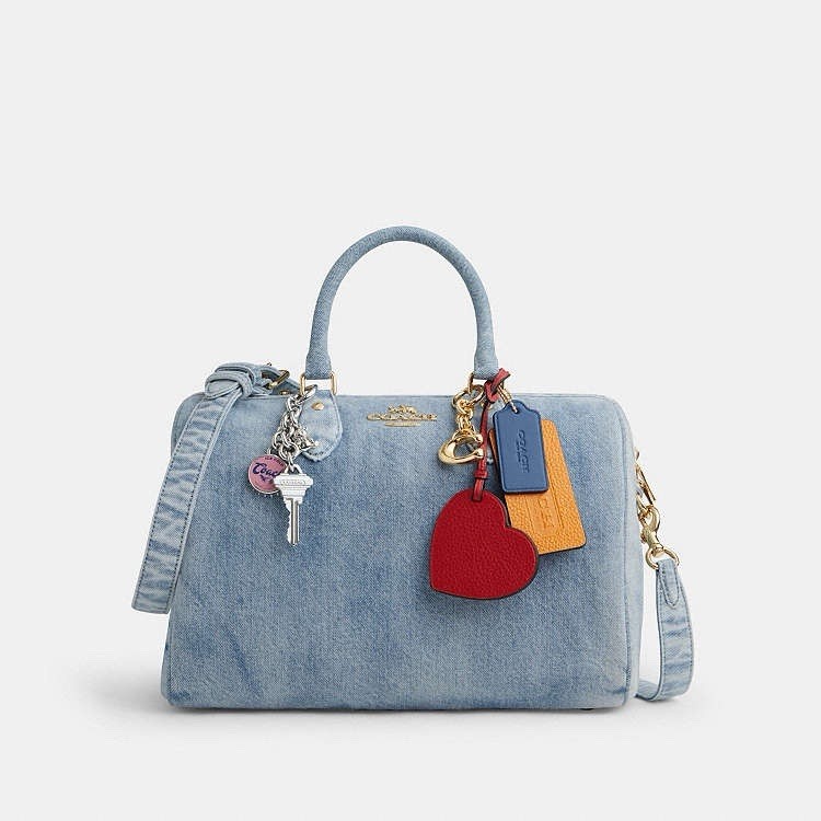 Coach CDY75 Rowan Large Satchel Bag In Loved Denim With Charms Light Indigo NWT