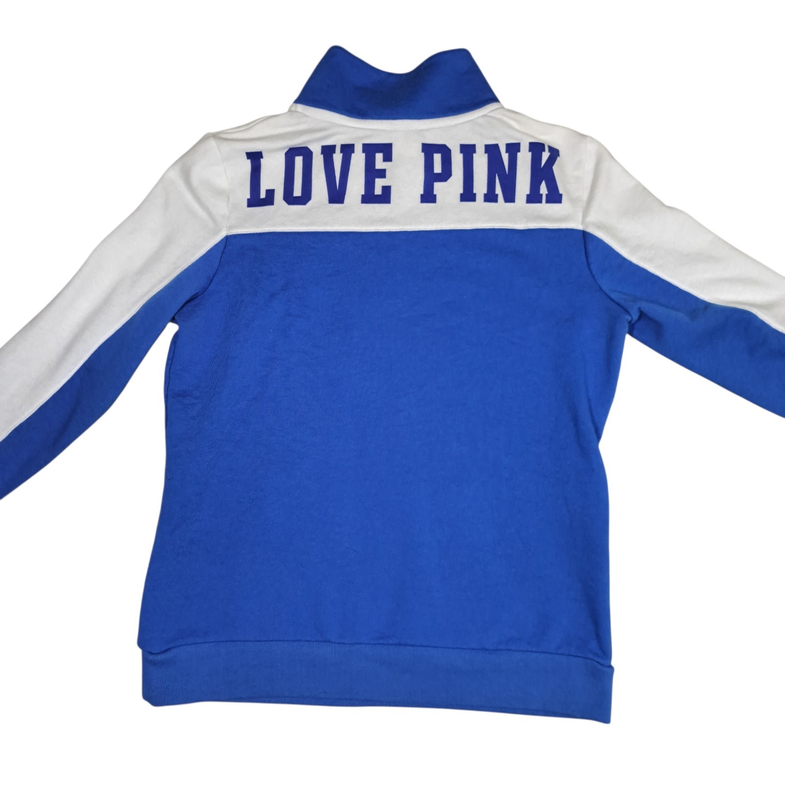 PINK Victoria’s Secret Blue White Colorblock Quarter Zip Sweatshirt M Collegiate