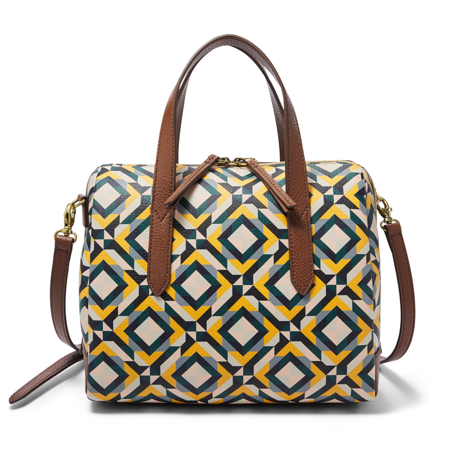 Fossil Sydney Satchel Yellow Geometric Crossbody Bag SHB2351702 NWT $138 Retail