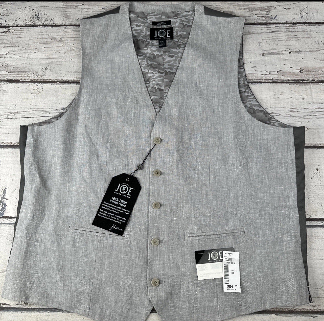 Men’s Gray Linen Suit Vest Size XXL JOE Joseph Abboud Wedding Slim Fit NWT C10