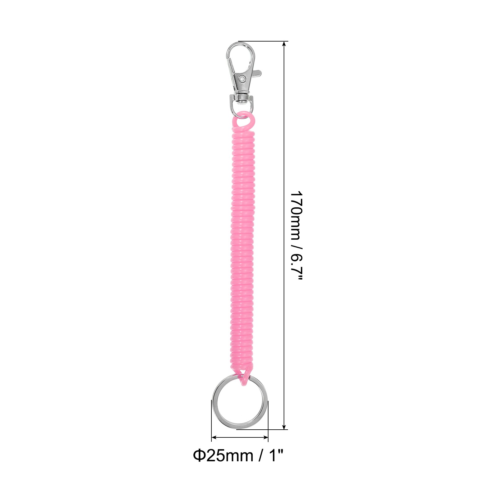 5pcs Retractable Coil Spring Keychain with Lobster Clasp Keyring 17cm Pink