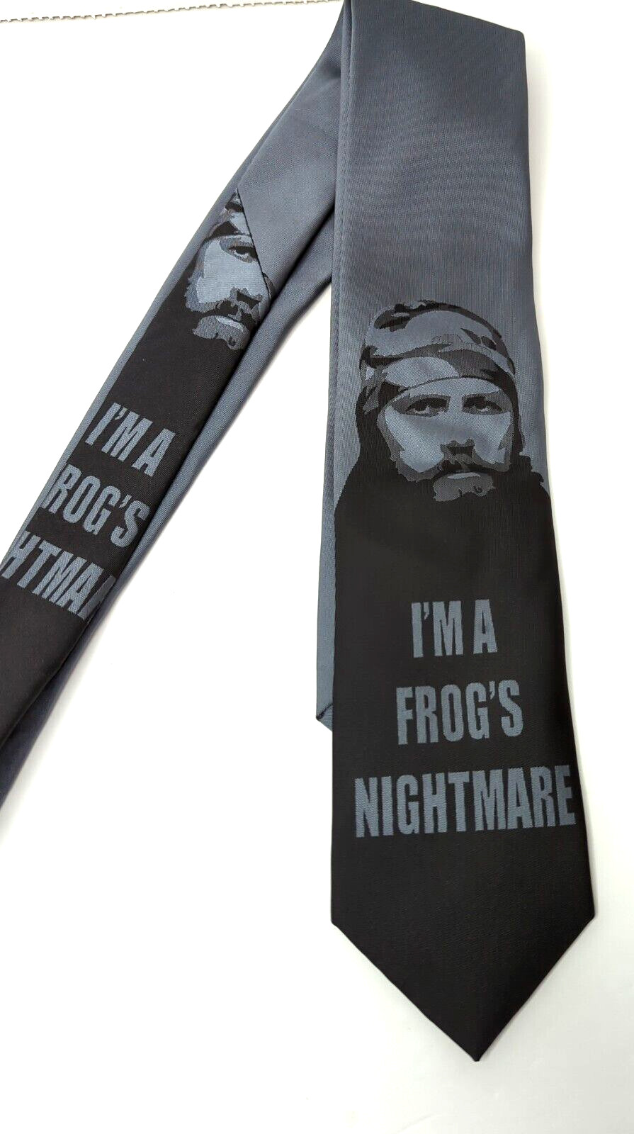 Duck Dynasty Jase Robertson I’m a Frog’s Nightmare Neck Tie Gray Black Pointed