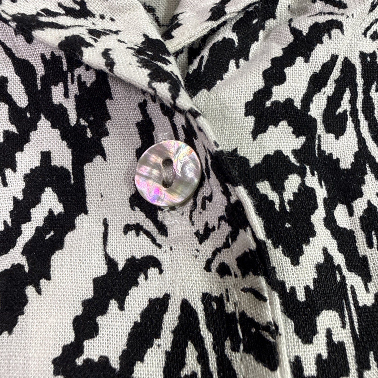 Panama Jack Linen Blend Tie Front Button Up Shirt Women’s XS Black White Floral
