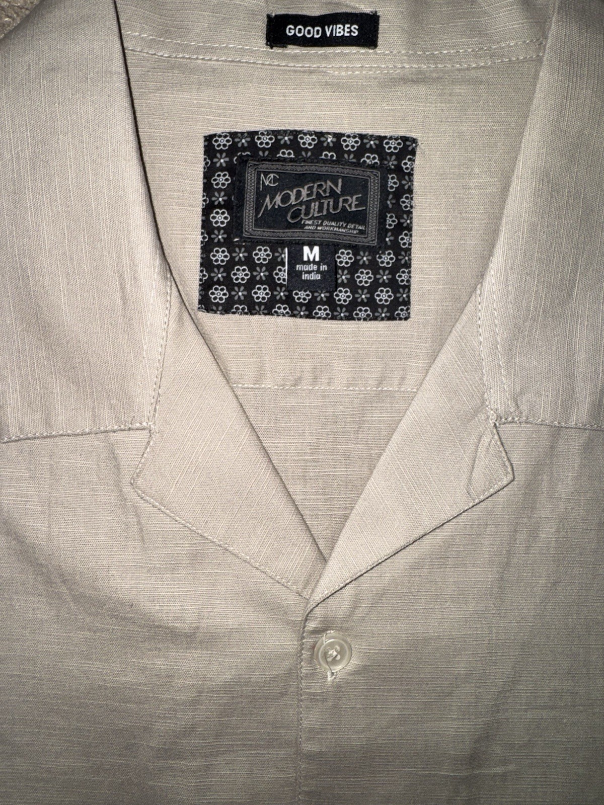 Modern Culture Men’s Taupe Floral Embroidered Cotton Shirt Sz M NWT