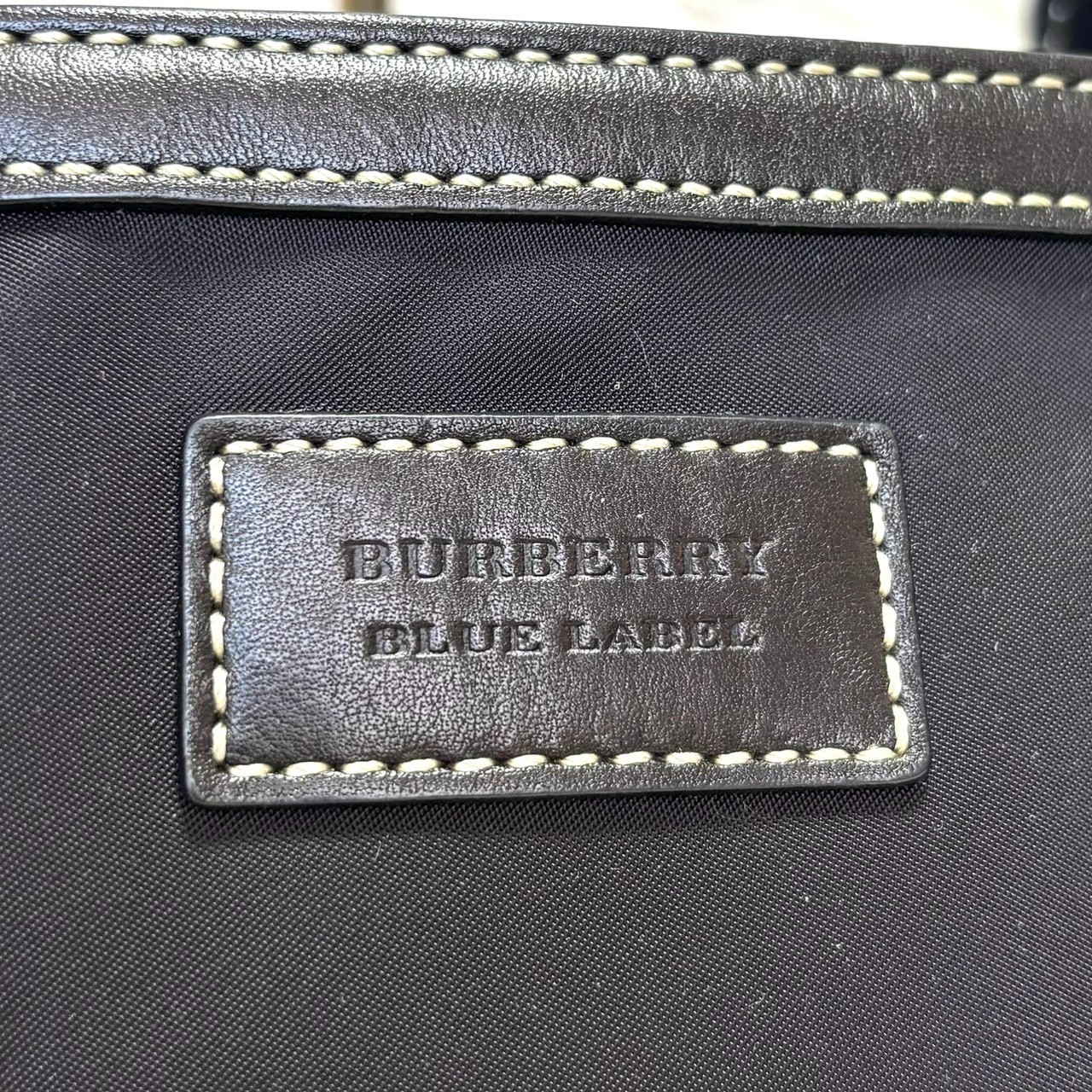Burberry Blue Label Nylon Leather Tote Bag Horse Logo Black