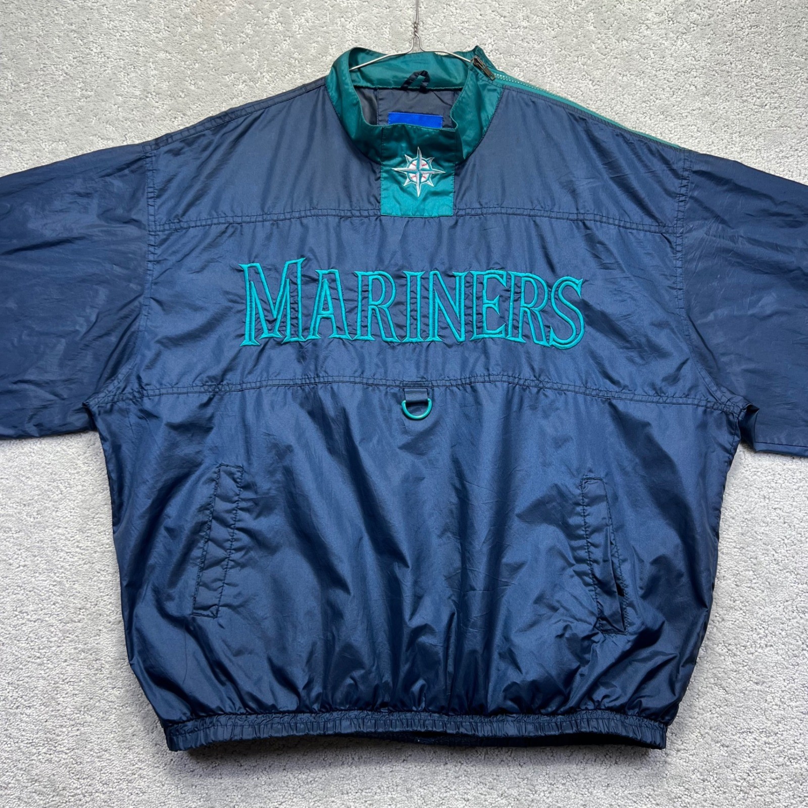 VINTAGE Seattle Mariners Fans Gear Pullover Windbreaker Jacket XL MLB Navy Light