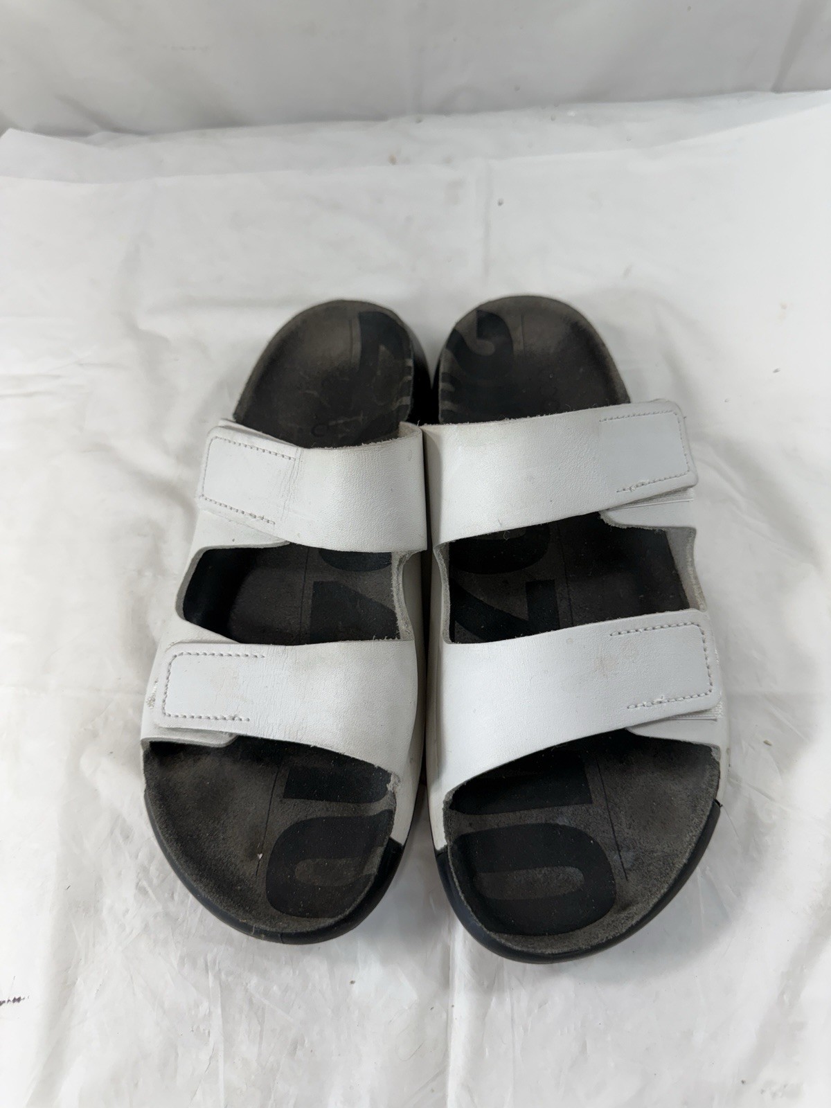 Ecco 2nd Cozmo 2 Band Leather Slide White Sandal Size 6-6.5