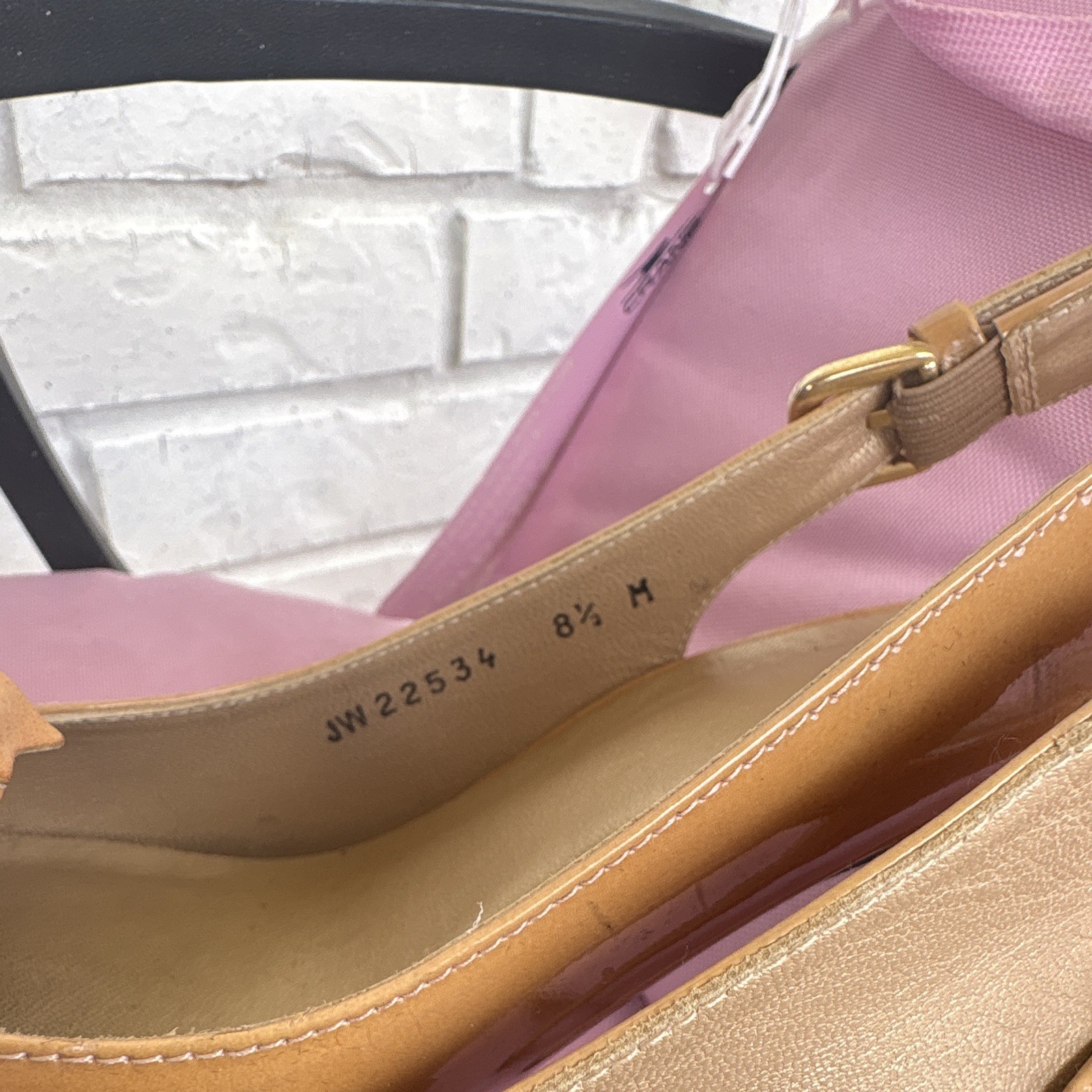 Stuart Weitzman Tan Patent Leather Platform Slingback Peep Toe 8.5M