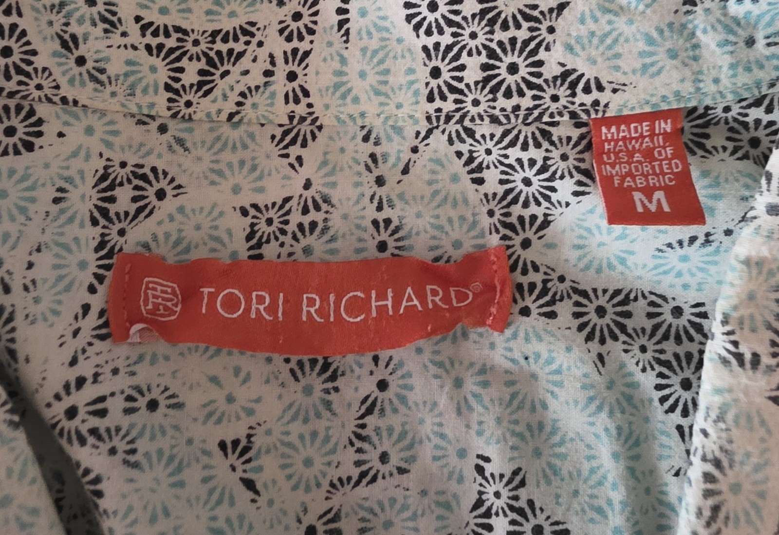 Tori Richard Hawaiian Shirt Tropical Floral Cruise Blue Cotton Lawn Mens Medium