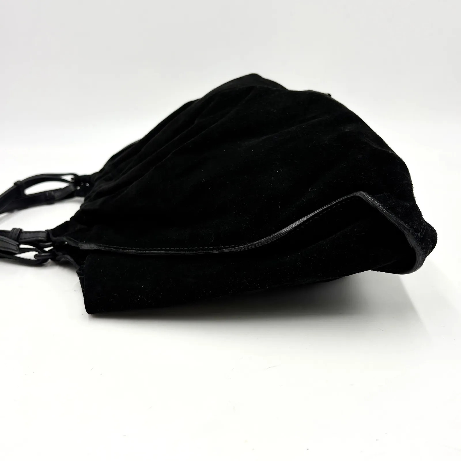 Auth Gucci Tom Ford Era Suede Handbag Black SV Plate 001 4335 2Y6585