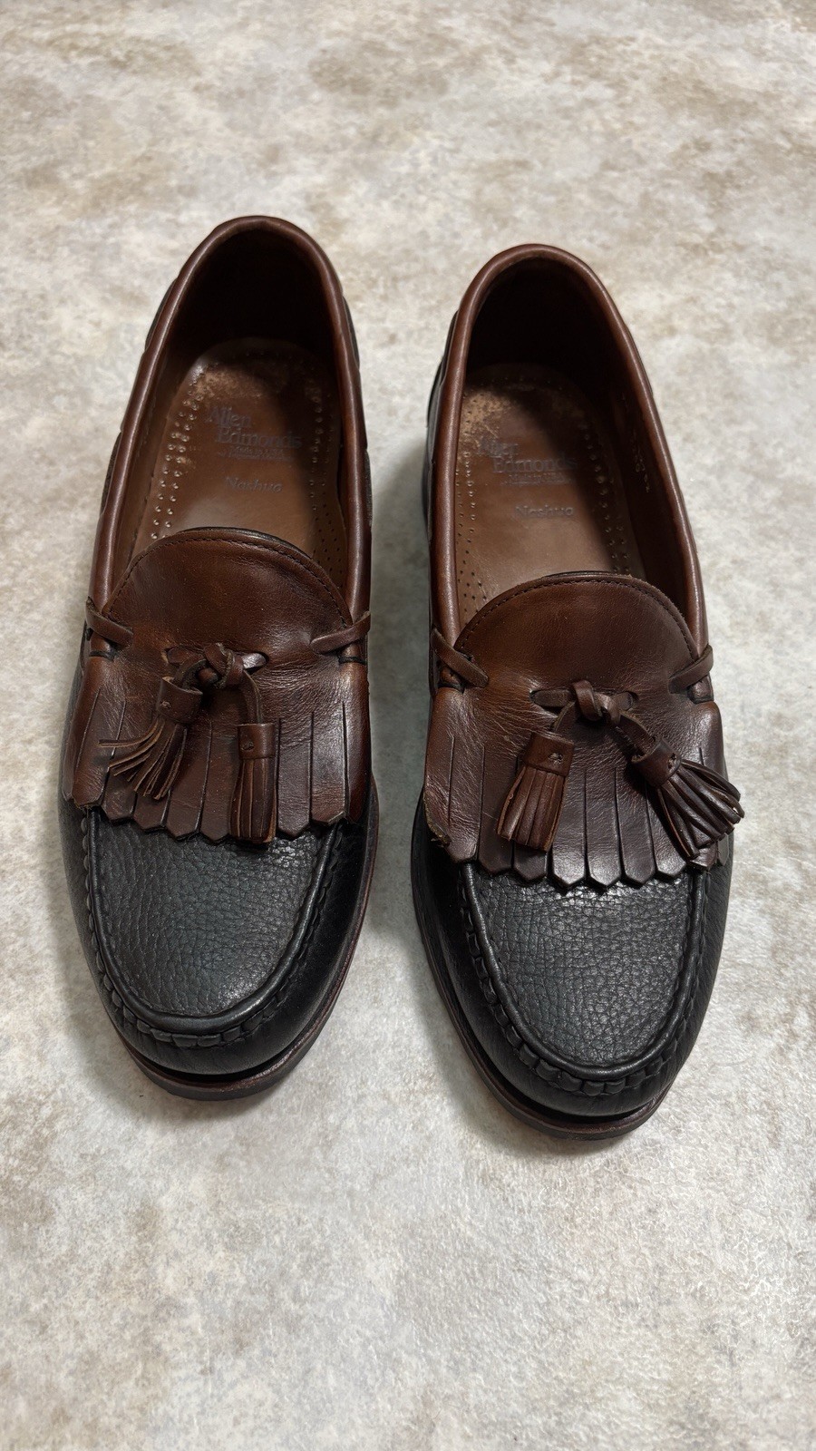 Allen Edmonds Nashua Loafer Mens 9.5B Black/Brown Leather Tassel Slip In Shoes
