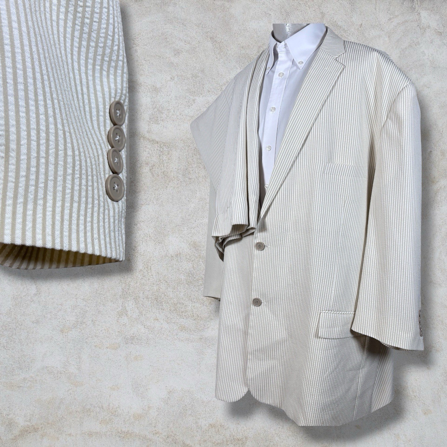 Vittorio St Angelo 2 Piece Suit Mens 62L 58×32 Striped BeigeBig N Tall 2 Button