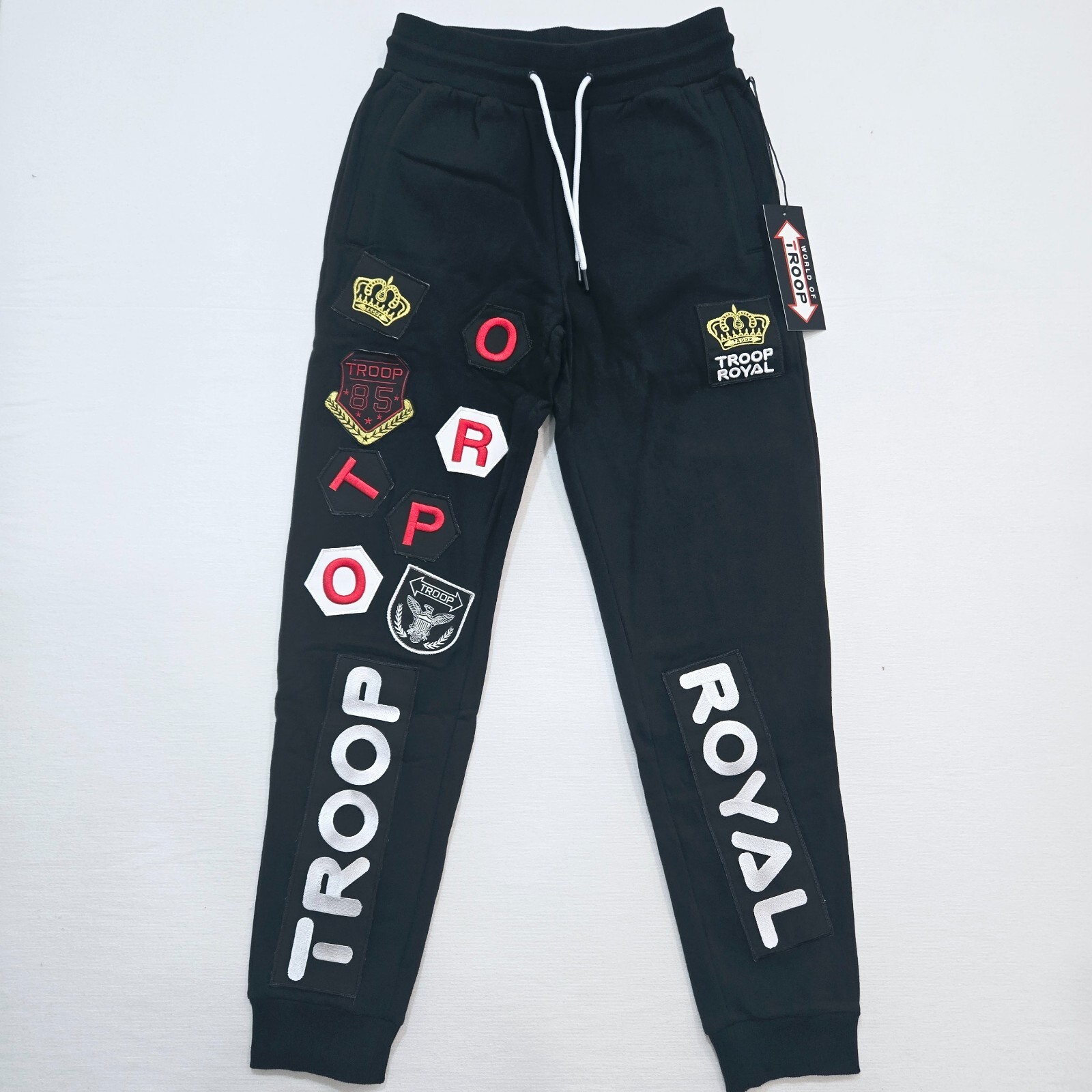 World of Troop Men’s Fleece Jogger Pants Black Troop Royal Patch Designs Premium