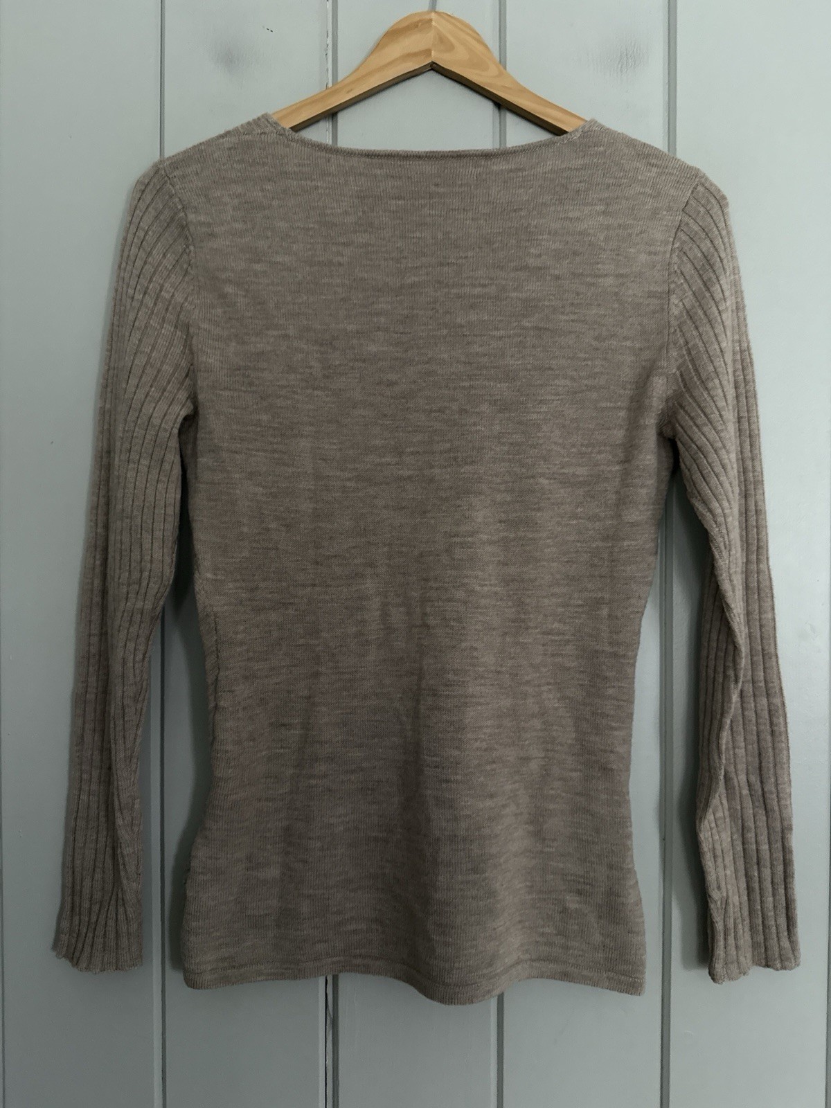 Krimson Klover Sweater M Medium Tan Brown 100% Wool Ribbed V Neck Casual