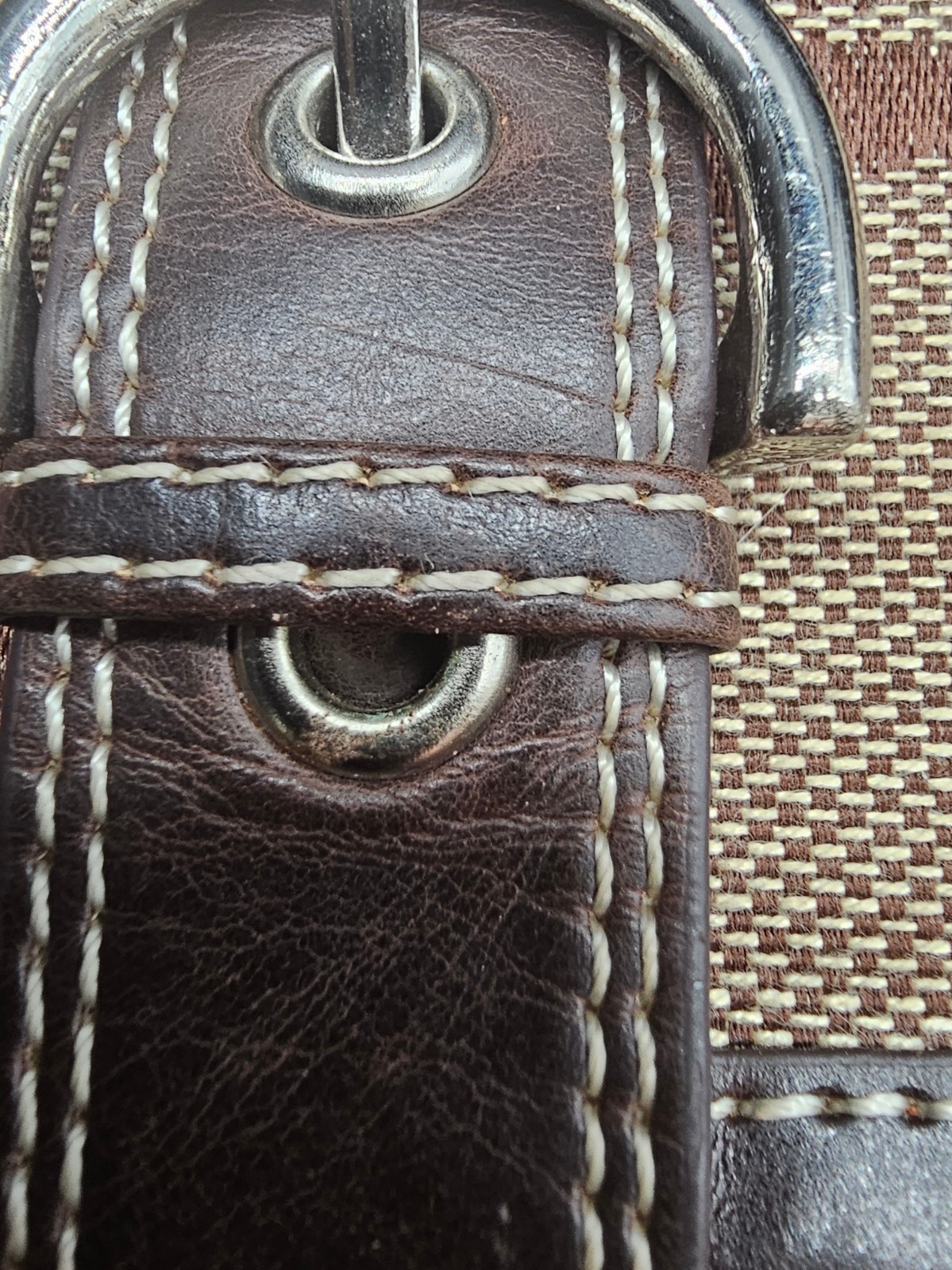 Brown Jacquard Canvas Long Wallet Checkbook Clutch Faux Leather Snap Closure