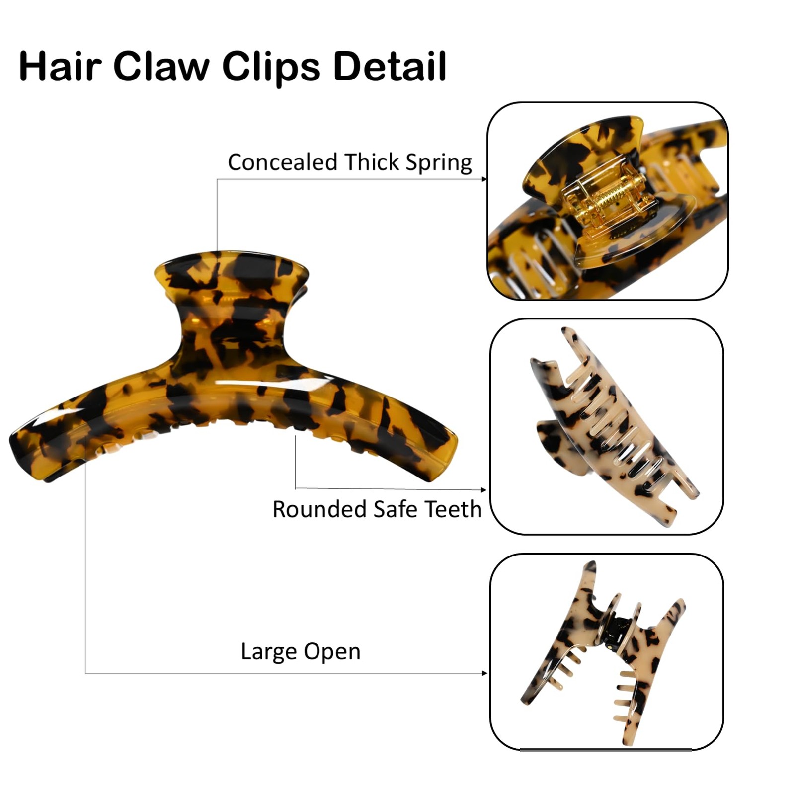 4.7 Inch Big Hair Claw Clips Celluloid Acetate Tortoise Shell Leopard 2 PCS