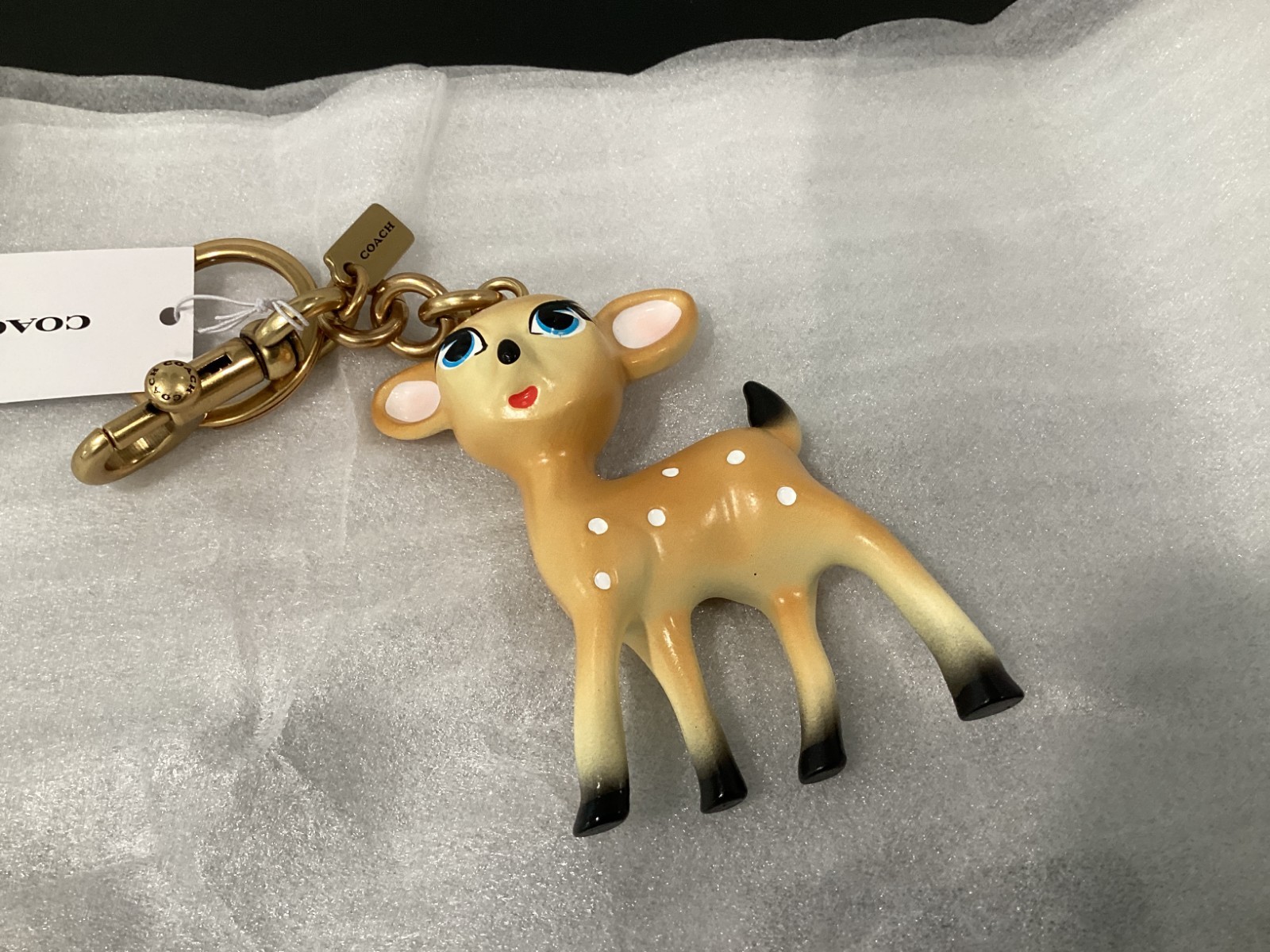 Coach Deer Bag Charm Keyring CCD40 3″ x 2.25″ x 1.0″ Resin Metal Brass Tan New