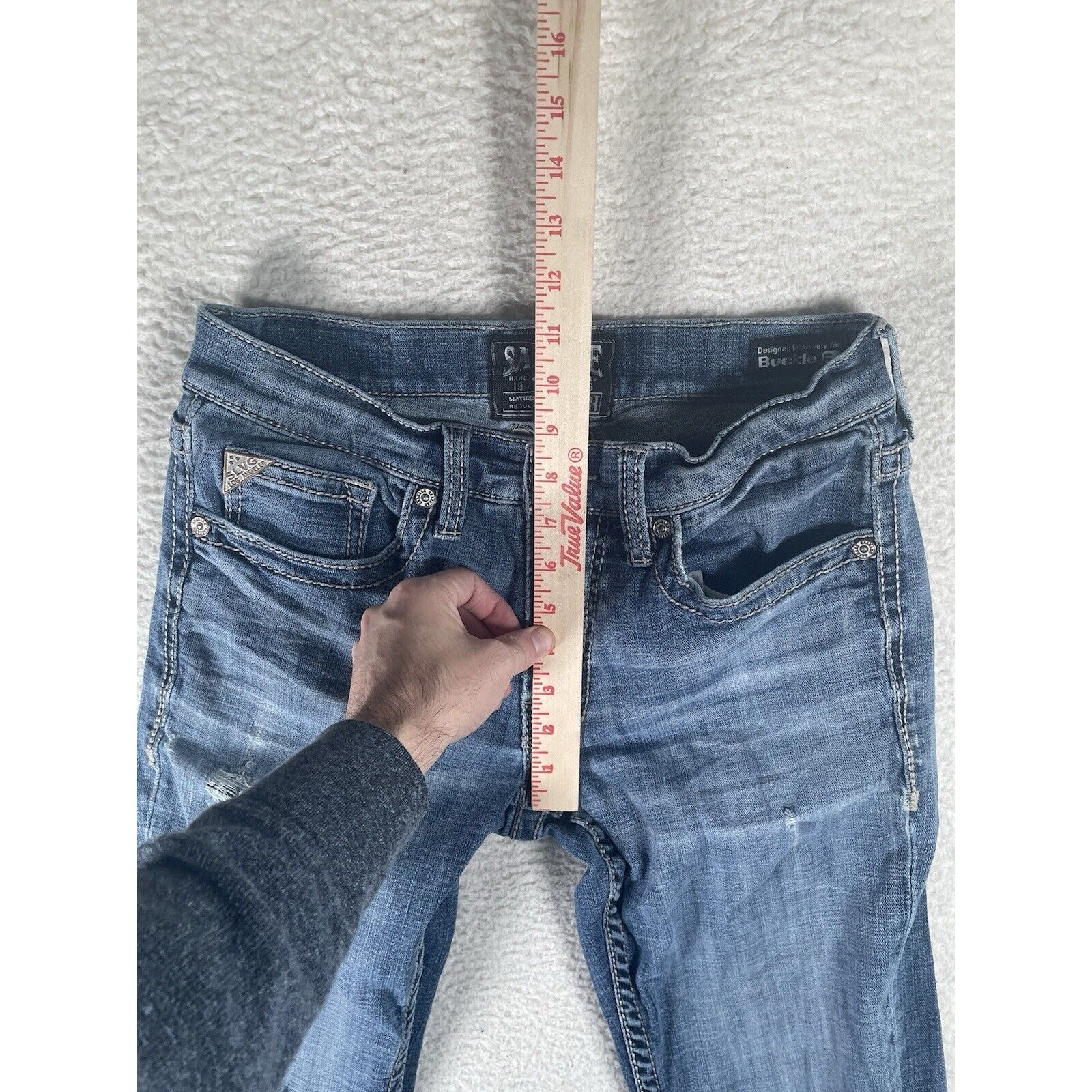 Salvage Buckle Mayhem Jeans Mens 29R 30×30 Blue Denim Distressed Boot Cut Y2K