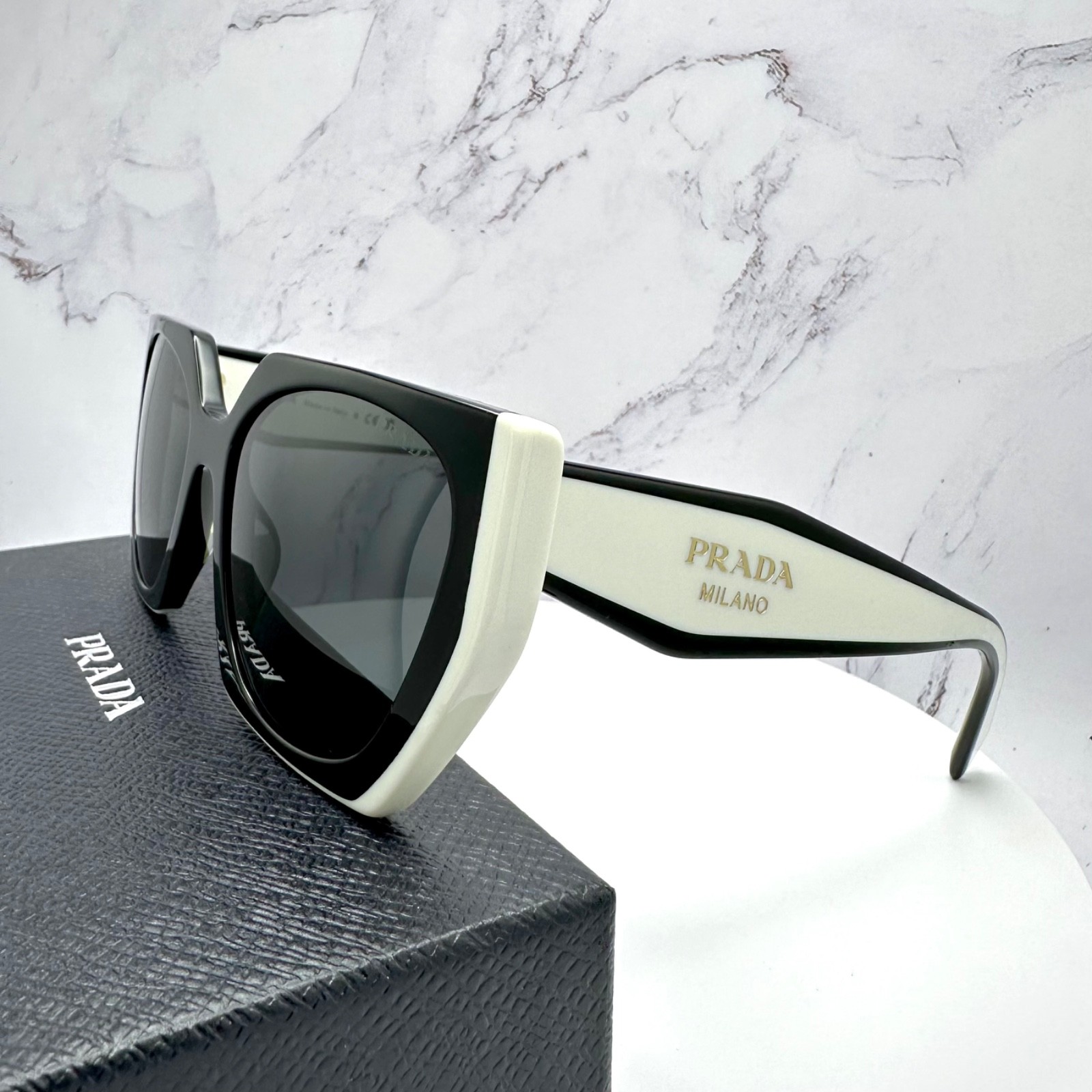 PRADA Sunglasses PR15WS 09Q5S0 Black White Symbole Gold Women’s New