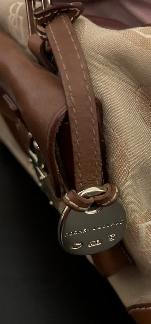 Dooney Bourke Satchel Purse Tan Canvas Leather 2 Front Lock Double Pocket