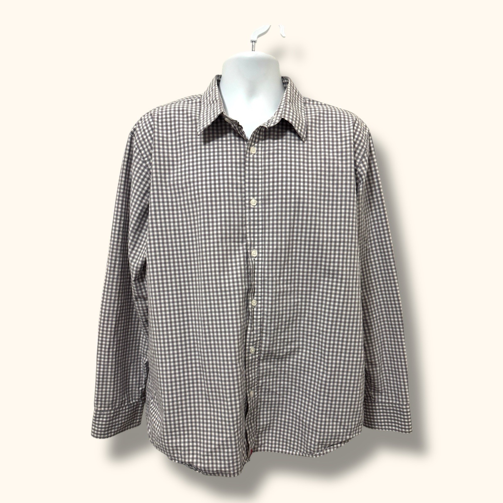 Untuckit Mens Gray Check Geo Pattern Shirt Size 2XL Long Sleeve Business Casual