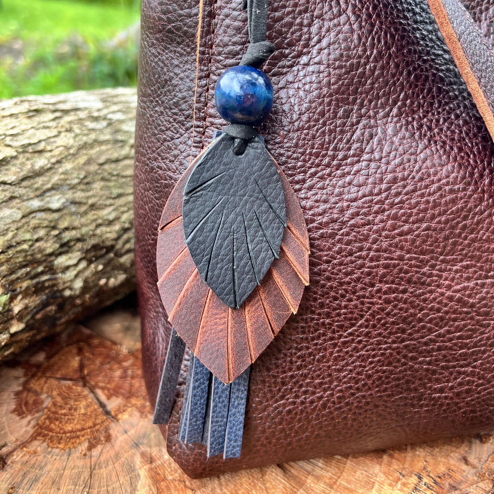 Leather Feather Tassel Bag Charm – Black, Brown and Navy