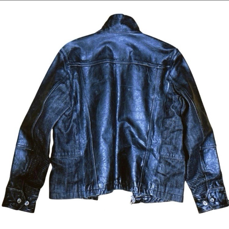 00s GAP 1969 Leather Denim Hybrid Jacket M Cowhide Padded Sleeve Archive Y2K