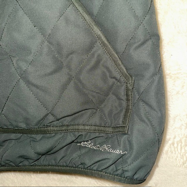 Eddie Bauer Womens Green Quilted Sherpa Lined Hooded Faux Fur Trim Vest Large