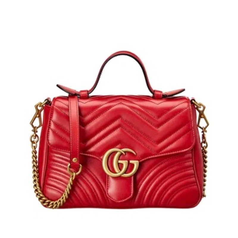 Gucci GG Marmont Small Matelasse Leather Top Handle Bag Hibiscus Red
