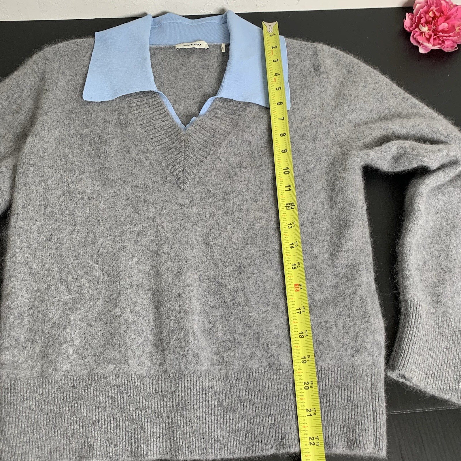Sandro – Collared Wool Blend Sweater – Gray Blue – Size: 3