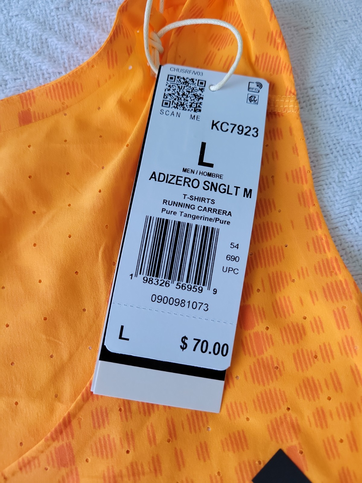 Adidas Adizero Singlet Running Track & Field Men’s Large KC7923 NWT $70 Orange