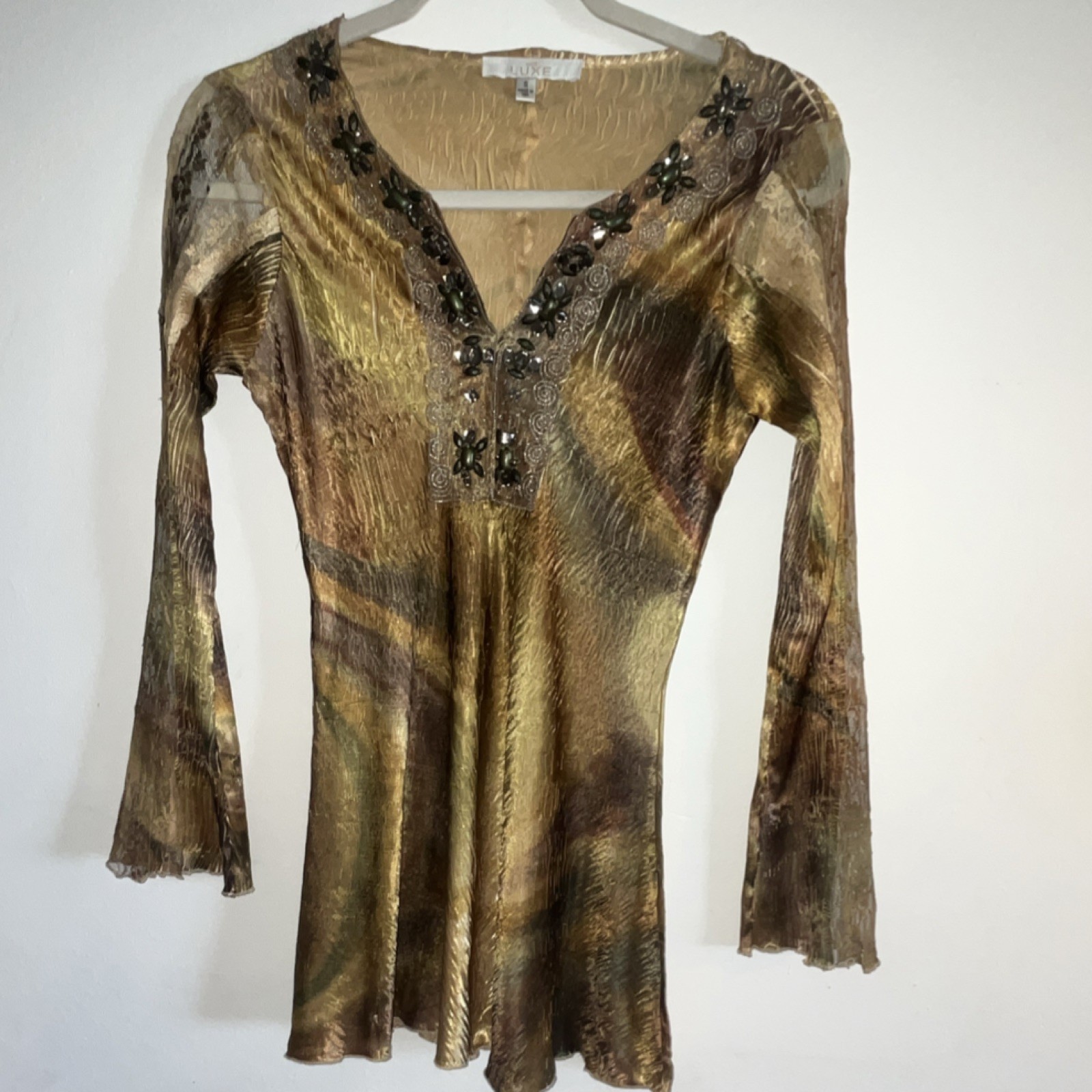 Vintage Cache Luxe Women’s Abstract Beaded Blouse Size S